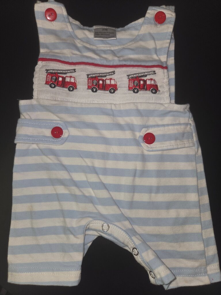 Striped Fire Truck Baby Romper