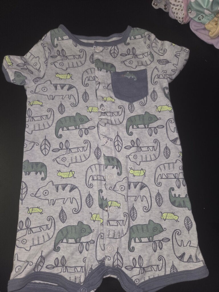 Gray Chameleon Print Baby Romper