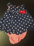 Navy Blue and White Polka Dot Baby Dress with Red Bow