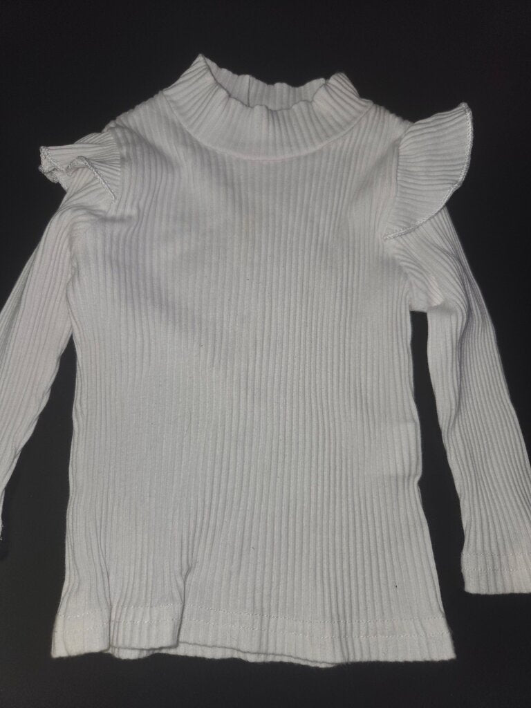 White Ribbed Long Sleeve Top