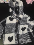 Black and White Heart Patterned Hooded Jacket
