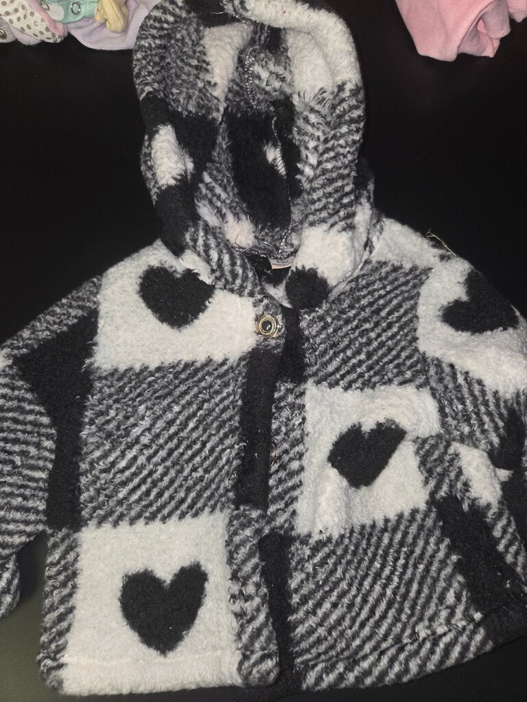 Black and White Heart Patterned Hooded Jacket