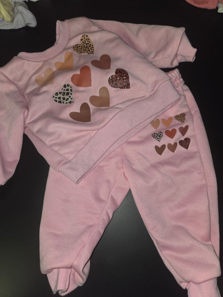 Girls' Pink Heart Print Lounge Set