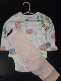 Burt's Bees Baby Girls Floral Long Sleeve Bodysuit and Pants Set