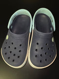 Navy Blue Crocs with Aqua Accents