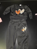 Black Sweatshirt and Pants Set with Leopard Hearts