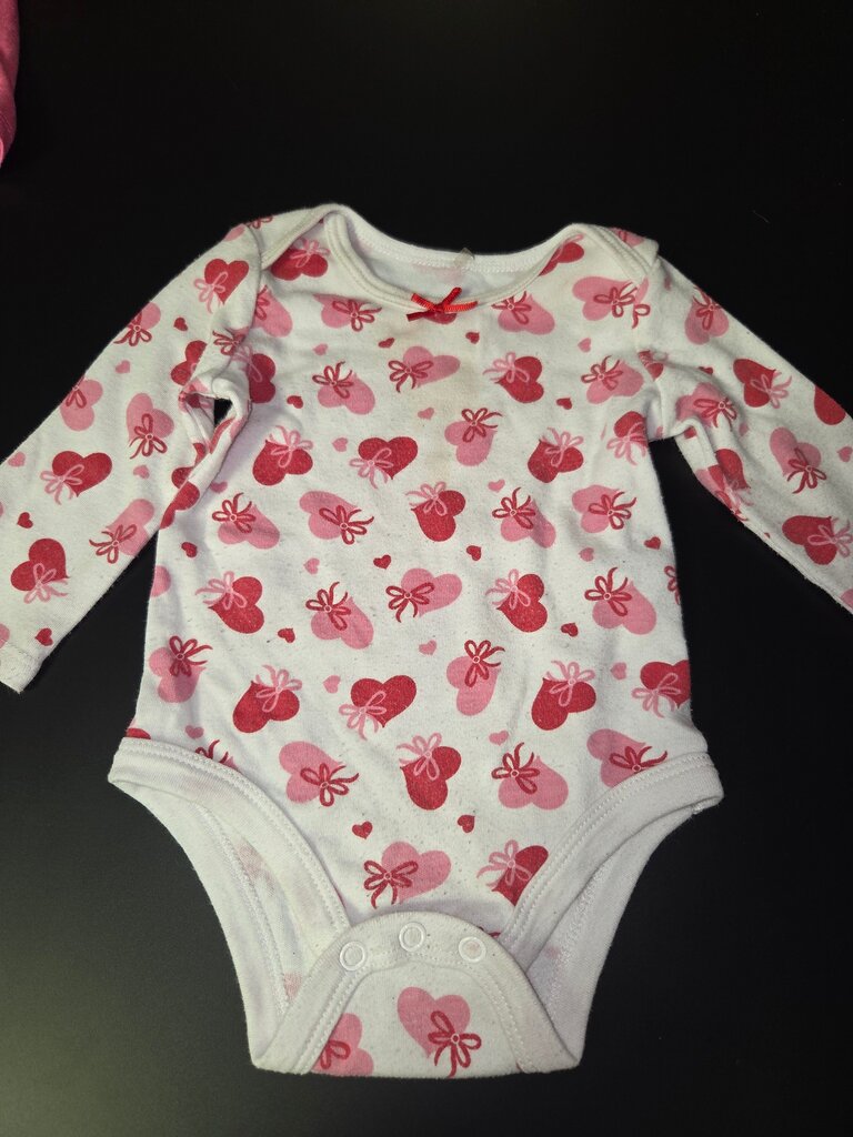 Cute Pink Heart Print Long Sleeve Bodysuit