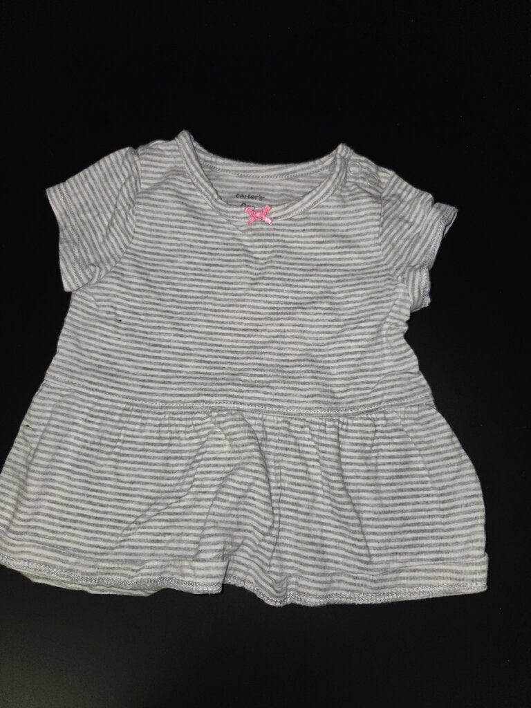 Carter's Gray Stripe Dress with Pink Bow