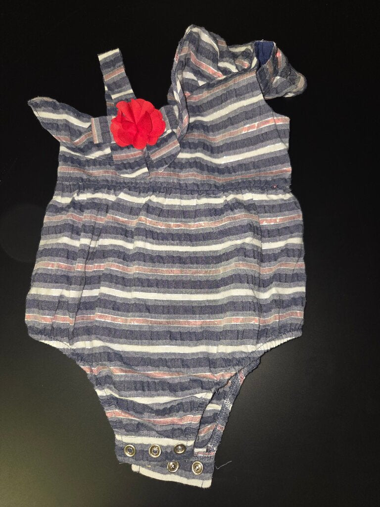 Striped Baby Romper with Red Flower