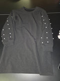 Black Long Sleeve Dress with Pearl Details