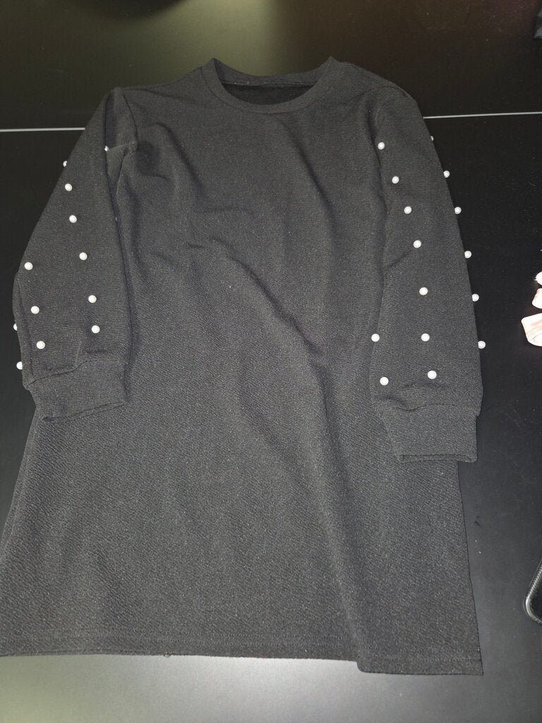 Black Long Sleeve Dress with Pearl Details