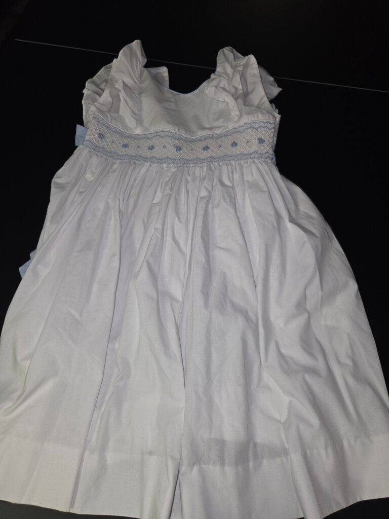 White Smocked Dress with Blue Detailing