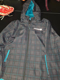 Women's Black and Blue Hooded Rain Jacket