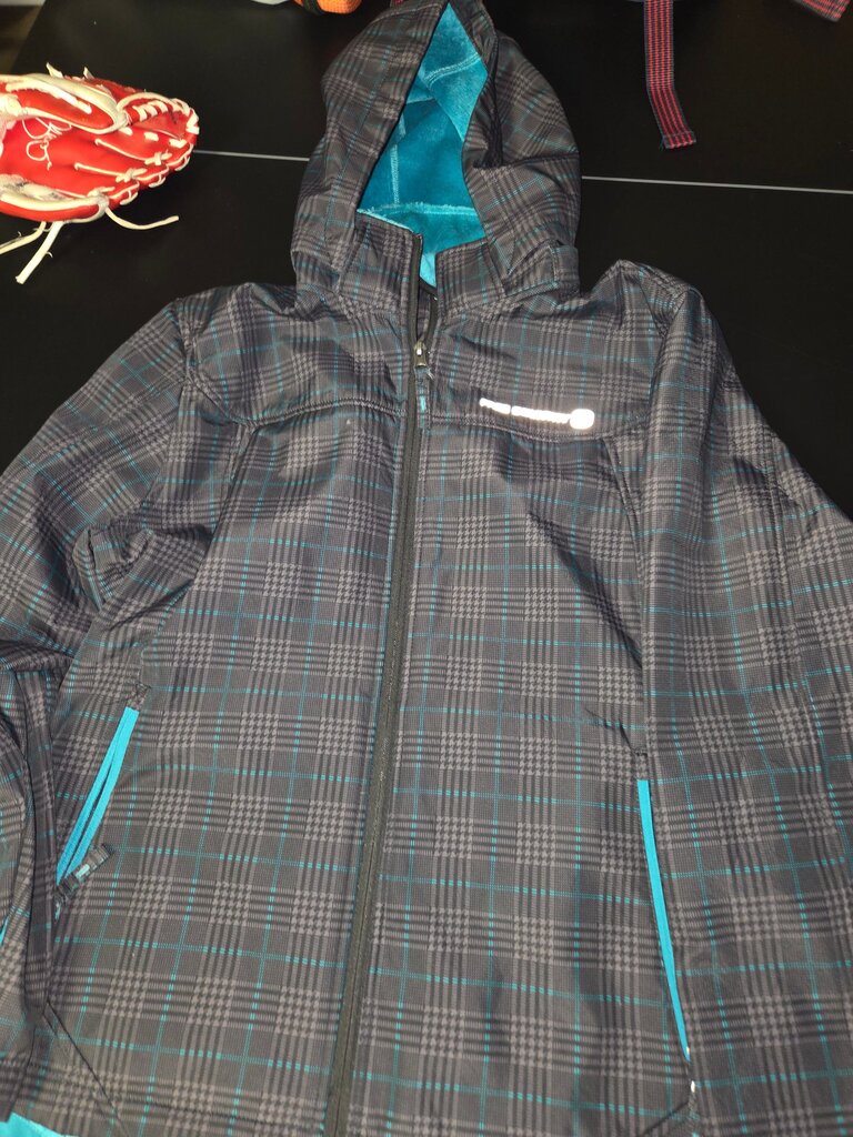 Women's Black and Blue Hooded Rain Jacket