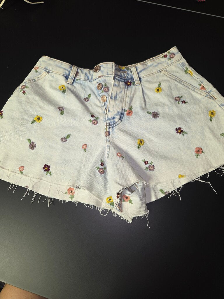 Embroidered Denim Shorts