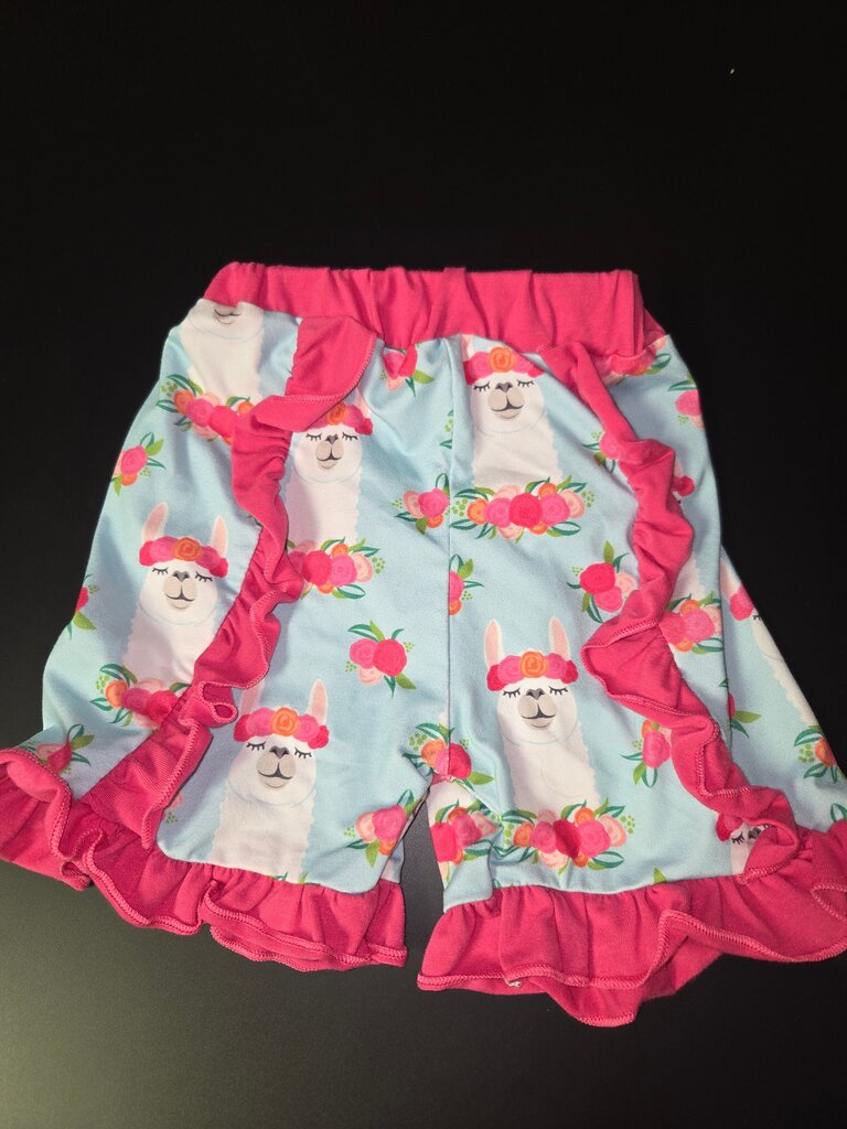 Girls' Floral Llama Print Ruffle Shorts