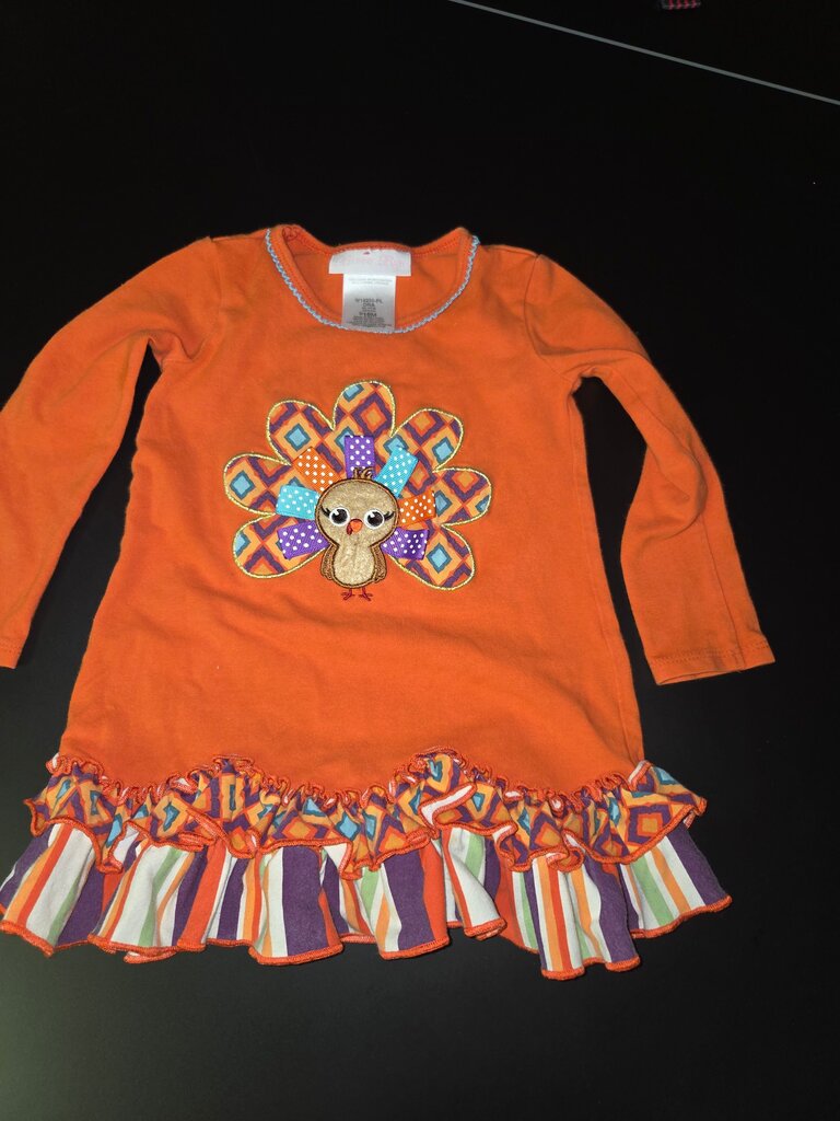 Orange Turkey Print Long Sleeve Dress