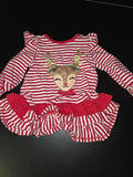 Girls' Red Striped Reindeer Dress