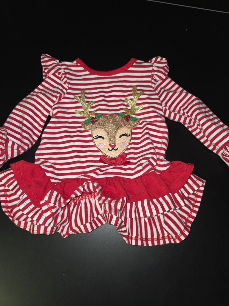 Girls' Red Striped Reindeer Dress