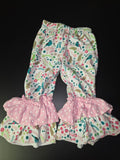 Colorful Bird and Flower Pattern Pants