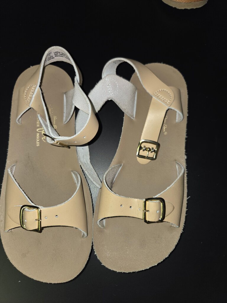Kids' Beige Leather Sandals with Buckles