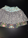 Floral Patterned Girls Skirt with Gold Polka Dots
